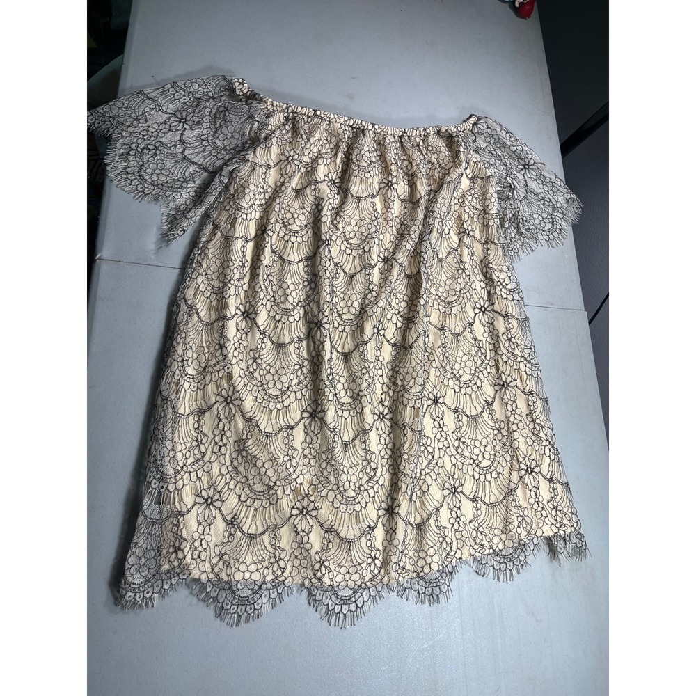 Sugarlips Mini Dress S Black Cream Lace Off Shoulder Eyelash Romantic Party